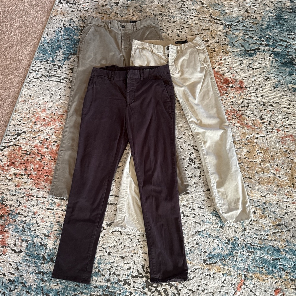 3 Pairs of All Saints Chino/Khaki Slim Fit Size 32 Pants
